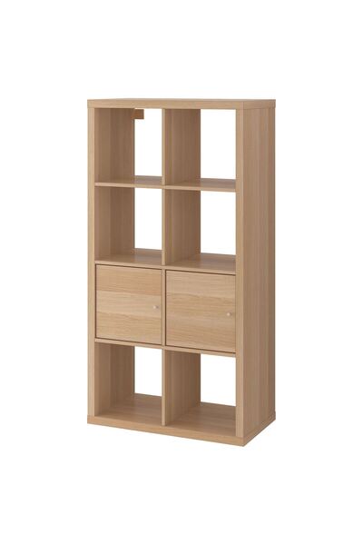 IKEA açık raf ünitesi, ağartılmış meşe görünümlü, 77x147 cm, kapaklı