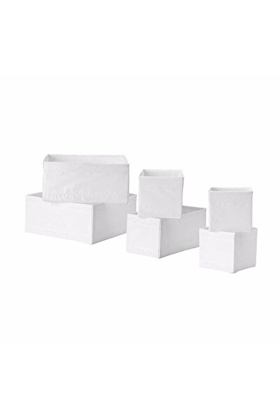 IKEA طقم صندوق منظم أبيض مكون من 6 قطع - 14x14x13 سم، 28x14x13 سم، 28x28x13 س...