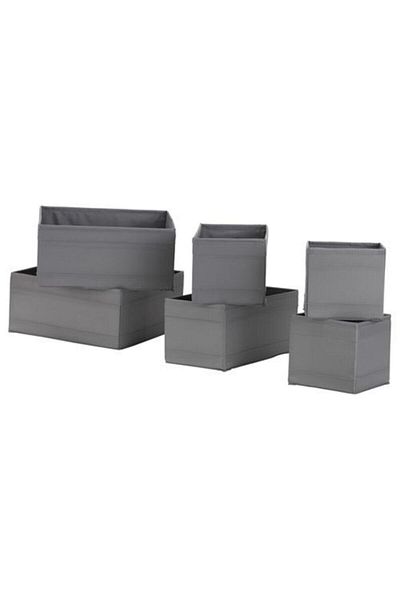 IKEA 6 Piece Dark Gray Organizer Box Set - 14X14X13 Cm, 28X14X13 Cm, 28X28X13 cm