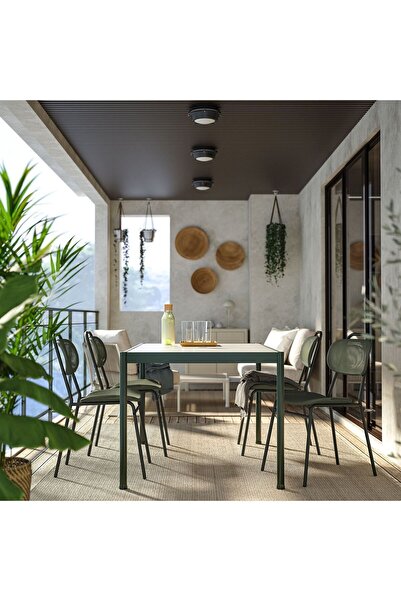 IKEA yemek masası ve sandalye seti, koyu yeşil-yeşil, mindersiz, 4 sandalyeli