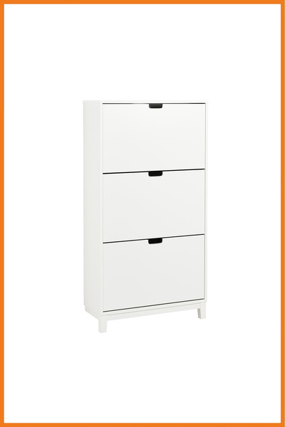 Alony Home Dolap Ayakkabı 3 Kapaklı Çift Bölmeli Raf Duvara Sabitli Sunta Ayakkabılık Antre 79x148x29 Beyaz