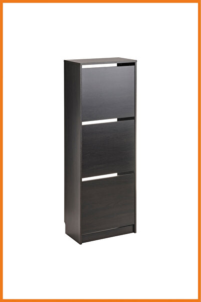 Alony Home Dolap Ayakkabı 3 Kapaklı Çift Bölmeli Raf Duvara Sabitli Sunta Ayakkabılık 49x135x28 Kahverengi