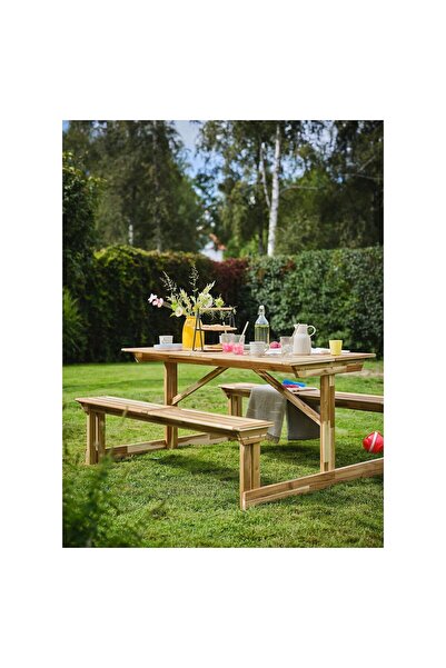 IKEA piknik masası, akasya Yükseklik: 76 cm Uzunluk: 150 cm Genişlik: 147 cmOturma yüksekliği: 46 cm