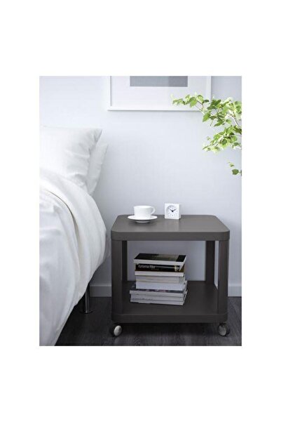 IKEA Tekerlekli Yan Sehpa, Gri Renk 50x50 Cm Ev Dekorasyonu Mobilya