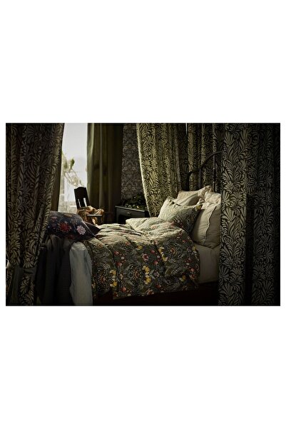 IKEA tek kişilik nevresim seti, koyu yeşil-desenli, 150x200/50x60 İngiliz Sanat ve El Sanatları