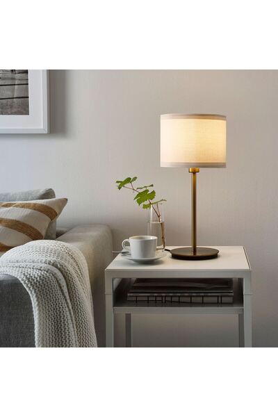 IKEA abajur, beyaz-pirinç rengi, 41 cm Lamba başlığı, dağılan ve dekoratif bi...