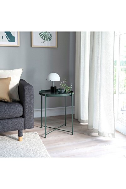 IKEA tepsili sehpa, koyu gri-yeşil, 45x53 cm