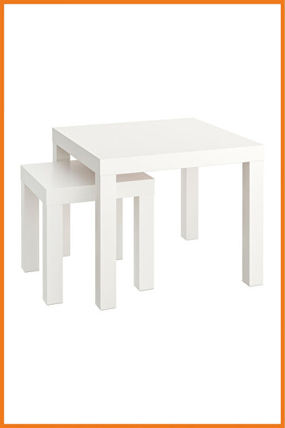 Alony Home Zigon Orta Sehpa Seti 2 Adet Kare İç İçe Geçmeli Kare Melamin Kaplama MDF 55x45x55 Beyaz