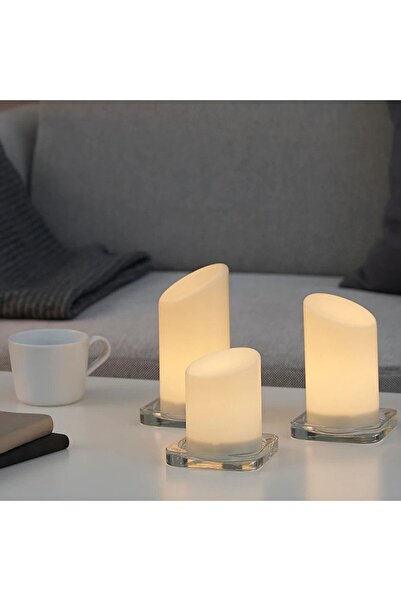 IKEA Adellövskog Iç Dış Mekan Otomatik Yanan Pilli 3'lü Paket Led'li Blok Mum