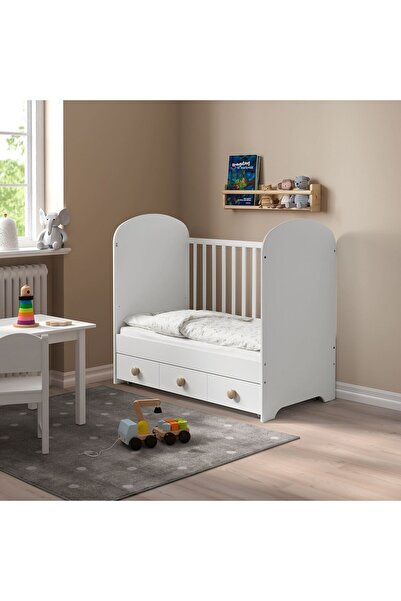 IKEA Çekmeceli Bebek Karyolası, beyaz, Uzunluk: 123 cm  Genişlik: 66 cm  Yükseklik: 107 cm