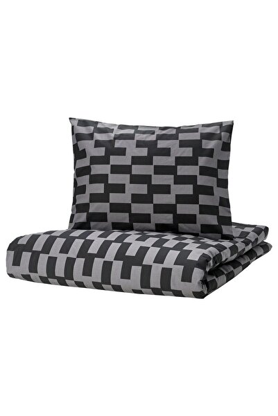 IKEA طقم سرير أطفال مقاس 150 × 200 BLÅSKATA رمادي-أسود 150x200/50x60 سم قطن د...