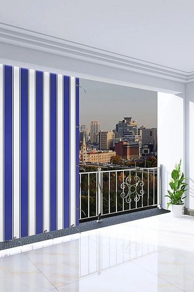 ERCANLI Perdea albastră pentru balcon - țesătură prelata cu nasturi, rezistentă la ploaie, groasă și dantelă