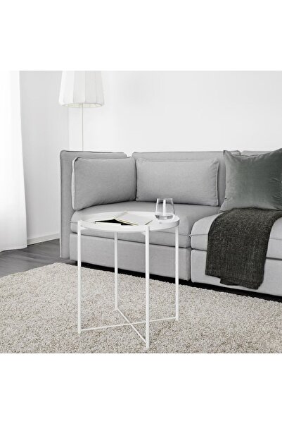 IKEA Gladom 45x53 Cm Beyaz Çıkarılabilir Tepsili Çelik Sehpa