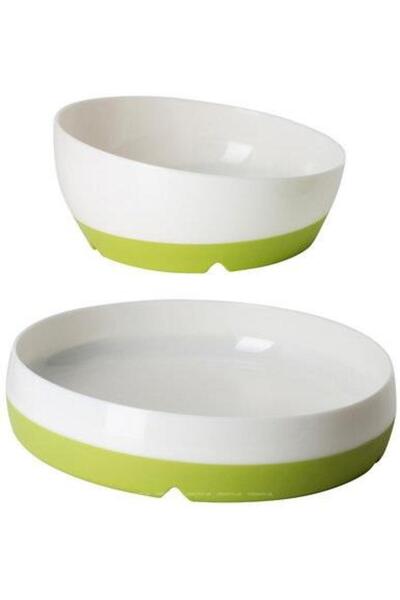 IKEA طقم وعاء وطبق لتغذية الأطفال من سماجي - أخضر/أبيض