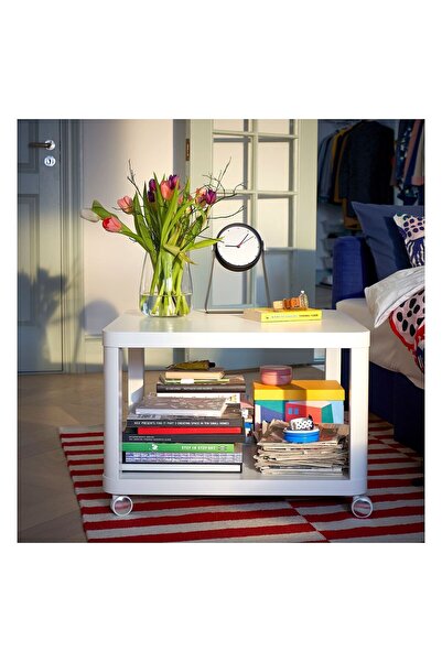 IKEA Tekerlekli Yan Sehpa, Uzunluk: 50 cm  Genişlik: 50 cm  Yükseklik: 45 cm