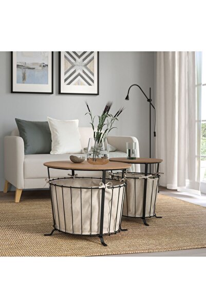 IKEA saklama bölmeli sehpa, siyah-kahverengi, 43 cm