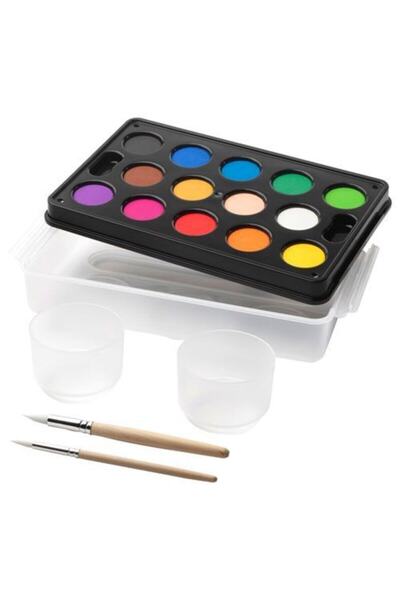 IKEA Mala Boya Seti, 14 Tablet + Tepsi + 2 Su Kabı Ve 2 Fırça