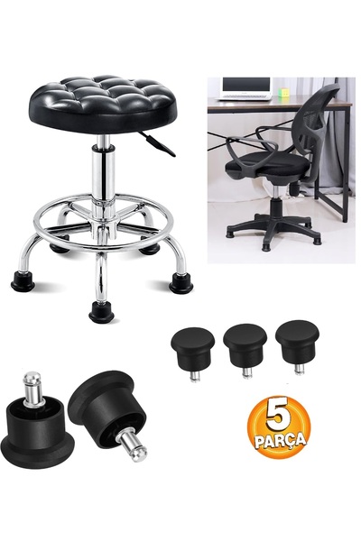 Depolife Ofis Büro Koltuk Tekerlek Için 5 Adet Sekmanlı Teker Sabit Çalışma K...