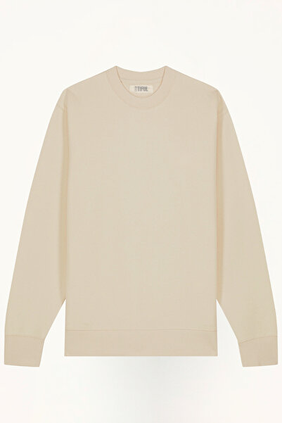 BLUETIFUL Unisex Bisiklet Yaka Pamuklu Basic Oversize Sweatshirt Bej Renk