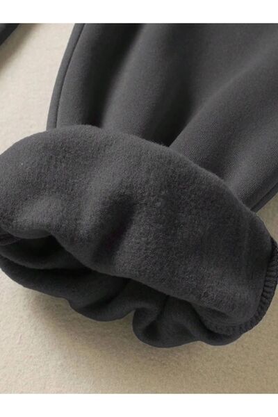 EXPECTED Antracit, unisex, 3 fire, P bumbac moale Ş cu căptușeală din fleece Pantaloni de sport jogger cu talie înaltă, cu buzunare elastice la picioare