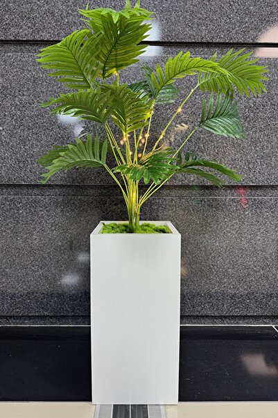 STDEKOR Areka Çiçekli, Led Işıklı, Beyaz Saksı 115cm