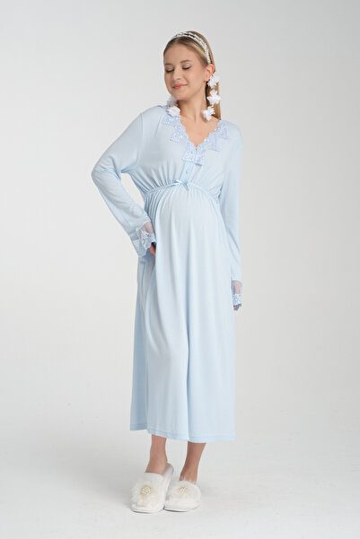 effort Lüx Lohusa  Hamile Sabahlıklı Dantelli Gecelik Takımı