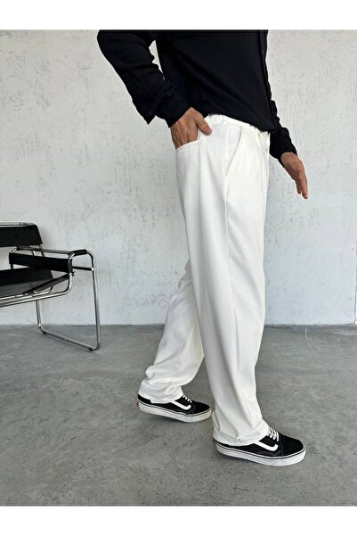 Denim Shorty Baggy Bol Kesim Pileli Beyaz Renk Kumaş Pantolon