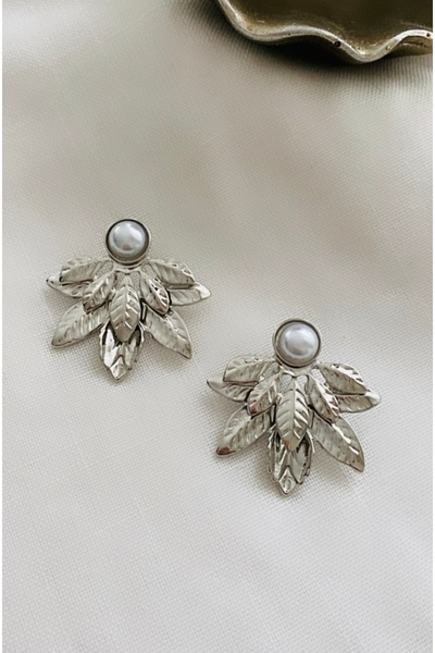 VNS Accessories İnci Detay Yaprak Küpe ( 4 cm)