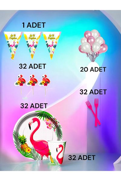 VibeHome Flamingo Themed m Pack for 32 - Birthday Party and Fun Events