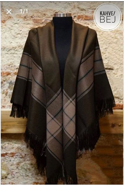 Nilbutik Khaki Color Patterned Shoulder Shawl - Love2373