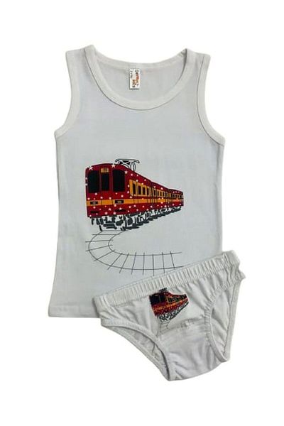 elmas kids Boy's Cotton White Train Printed Athlete Slip Set