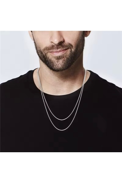 derokas قلادة فضية اللون مكونة من قطعتين مع تفاصيل سلسلة - اتجاه أنيق