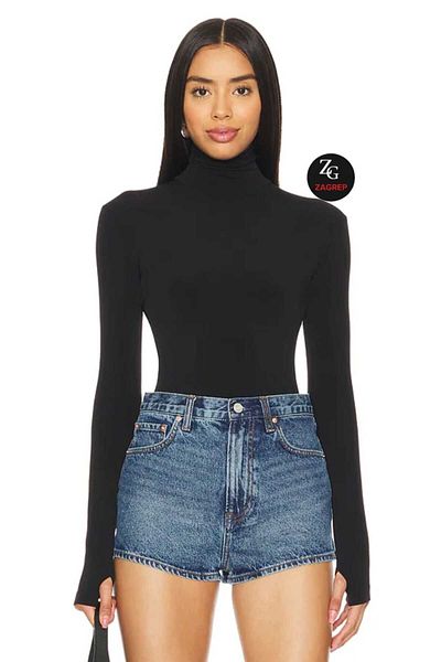 Zagrep Women's Black Finger Snap Turtleneck Silk Jersey Blouse