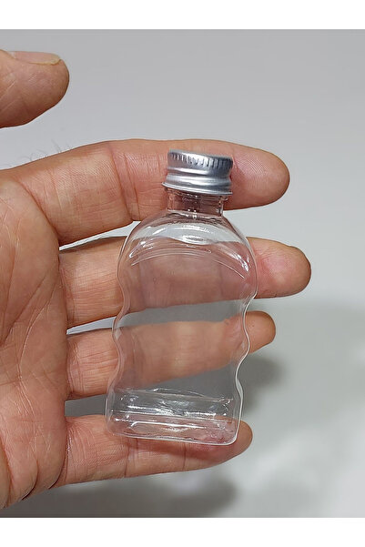 dercam Plastik Kolonya Şişesi desenli  100 Adet 50 cc gümüş renk metal kapaklı