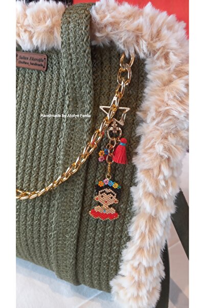 Atolye Ferda Miyuki Çiçekli Frida Figürlü Anahtarlık Çanta Süsü