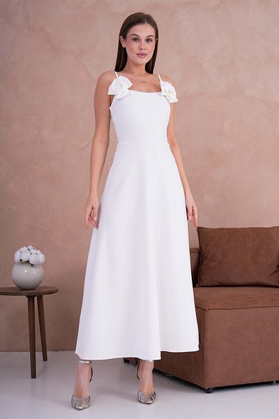 bayansepeti Rochie albă evazată Midi - Accesorii trandafiri detașabile și bretele reglabile 258