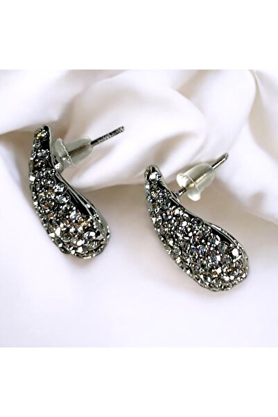MODA Mini Zirkon Taşlı Çelik Gümüş Renk Damla Küpe 2cm