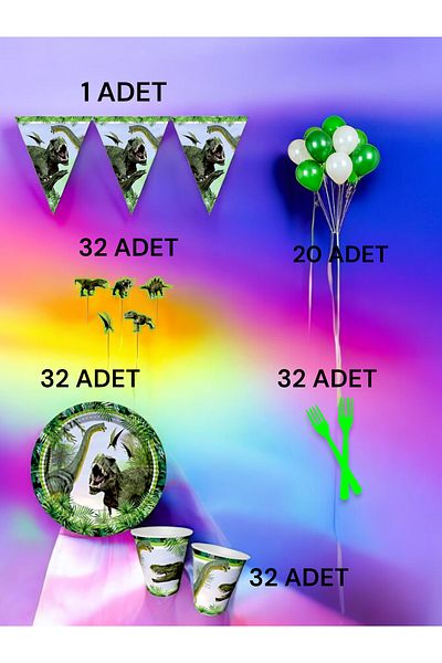 VibeHome Dinosaur Themed m Pack for 32 - Birthday Party and Fun Events