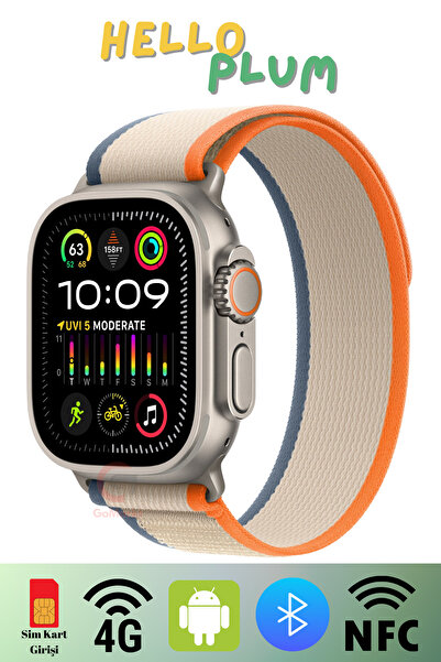 GoMarkt Hello Watch 4 Plus 4G Android Akıllı Saat Sim Kartlı Wifi Özellikli 2.04" Ekranlı Akıllı Saat 49MM