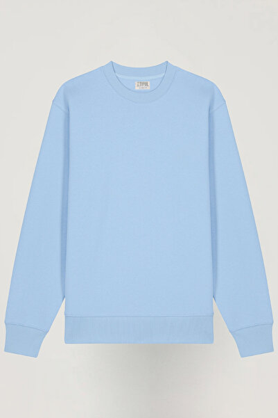 BLUETIFUL Unisex Bisiklet Yaka Pamuklu Basic Oversize Sweatshirt Bebe Mavi Renk
