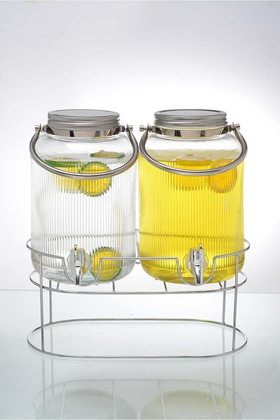 ORCHID DUAL 4L GLASS DISPENSER WITH METAL HANDLE AND STAND