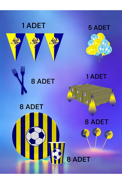 VibeHome 8-Person Navy Blue Yellow Fan L Pack - Birthday Party & Fun Events