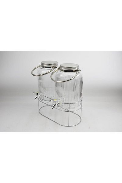 ORCHID DUAL 4L GLASS DISPENSER WITH METAL HANDLE AND STAND