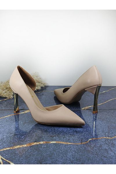 Everest Pantofi cu toc de damă piele bej cu toc înalt Stiletto 9 Cm