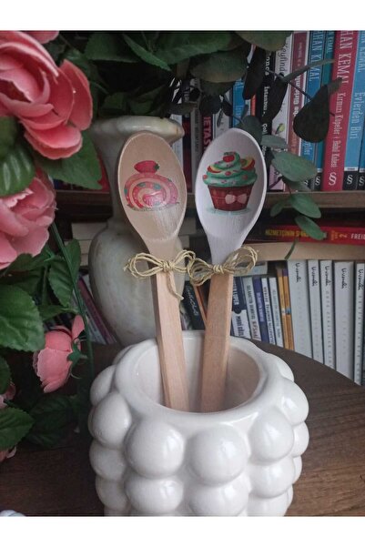 ZE DEKORASYON KAPKEK DESENLİ DEKOR TAHTA KAŞIK 27CM İKİLİ SET