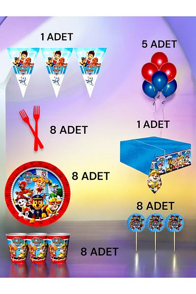 VibeHome Paw Patrol Themed L Pack for 8 - Birthday Party & Fun Events
