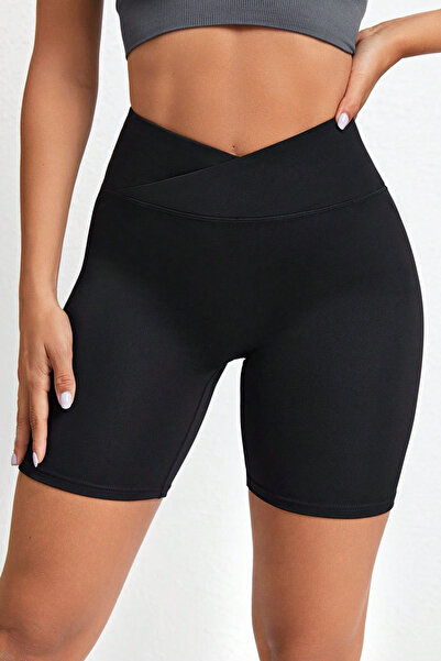 MILANOFOX سروال نسائي أسود عالي الخصر بحزام متقاطع للغوص