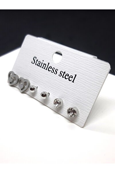 Set Stainless Steel (3 Pairs) Earring Set (Heart-Top-Text)