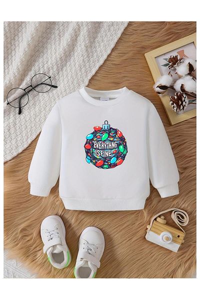 Massgai Unisex Kids Everything Is Fine Πρωτοχρονιάτικο εμπριμέ ειδικό φούτερ από βαμβακερό λαιμόκοψη