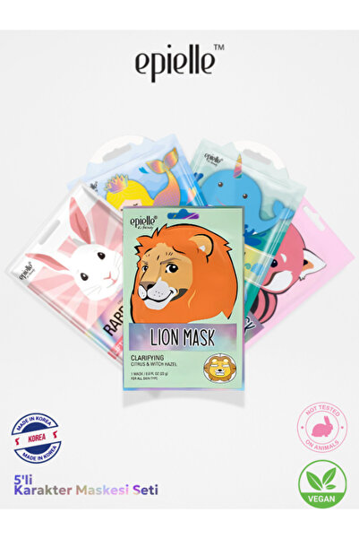 Epielle 5’li Karakter Yüz Maskesi Seti – Vegan ve Eğlenceli Kore Kozmetiği